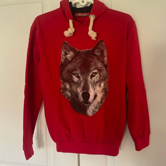 Wolf Art Pullover Hoodie - Red, Large, Flannel Lined, Double Layered - Picture 4 of 11